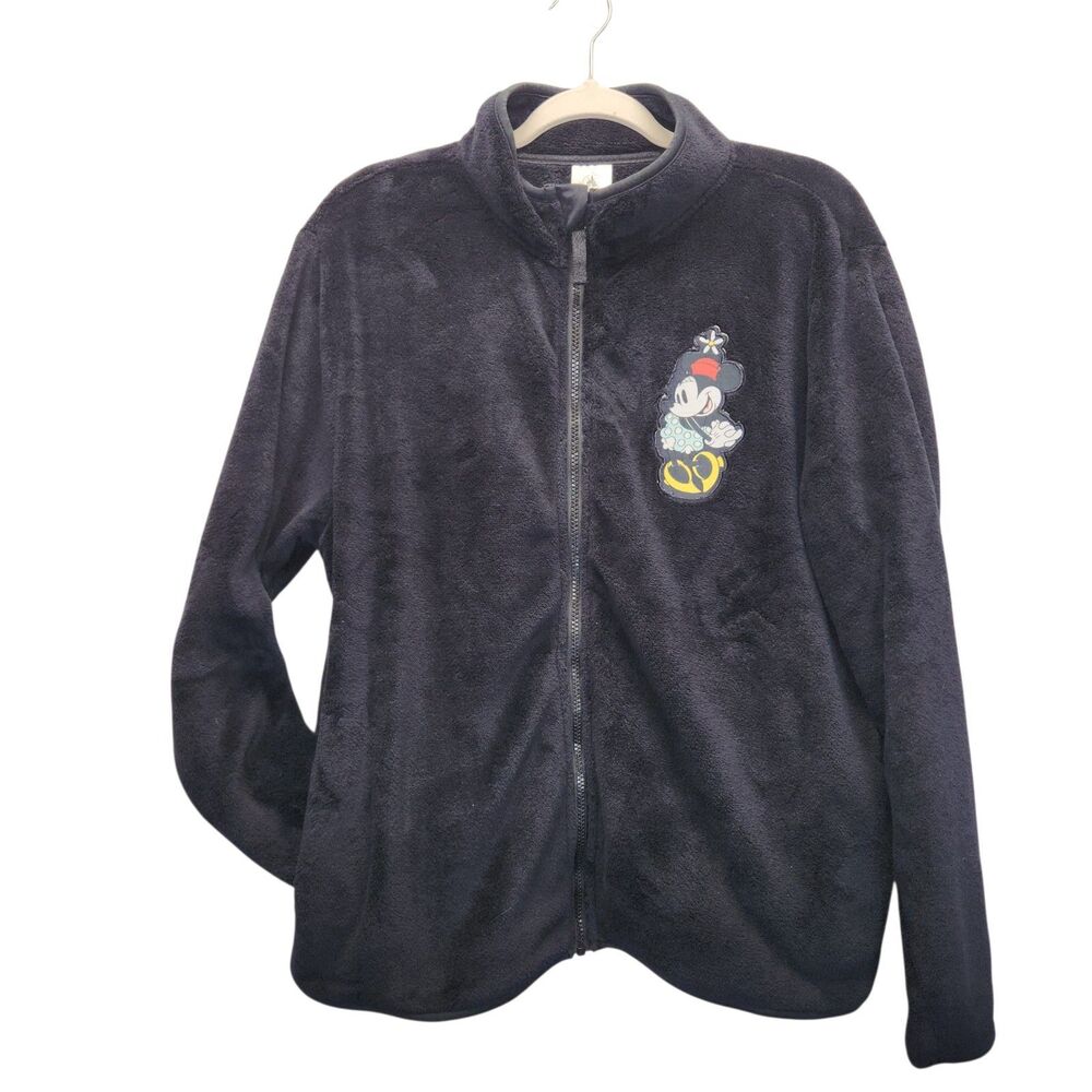 Minnie Mouse Disney XL Full Zip Black Teddy Fleece Jacket EUC